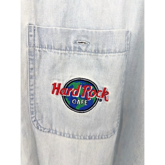 Vintage 80s 90s Hard Rock Cafe Washington D.C Denim Shirt Embroidered Size L - Picture 6 of 10